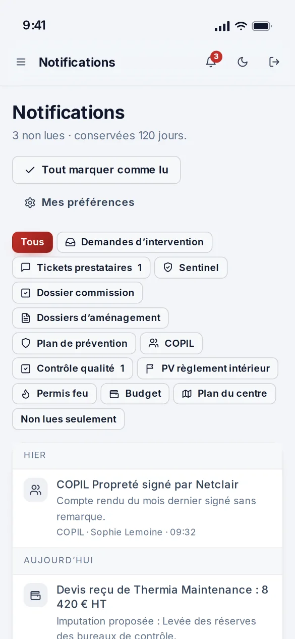 Notifications de l’application MallOps sur iPhone