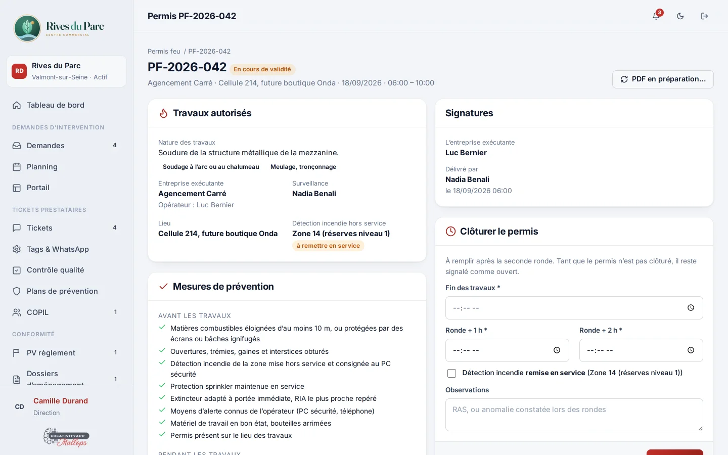 Permis feu dans MallOps