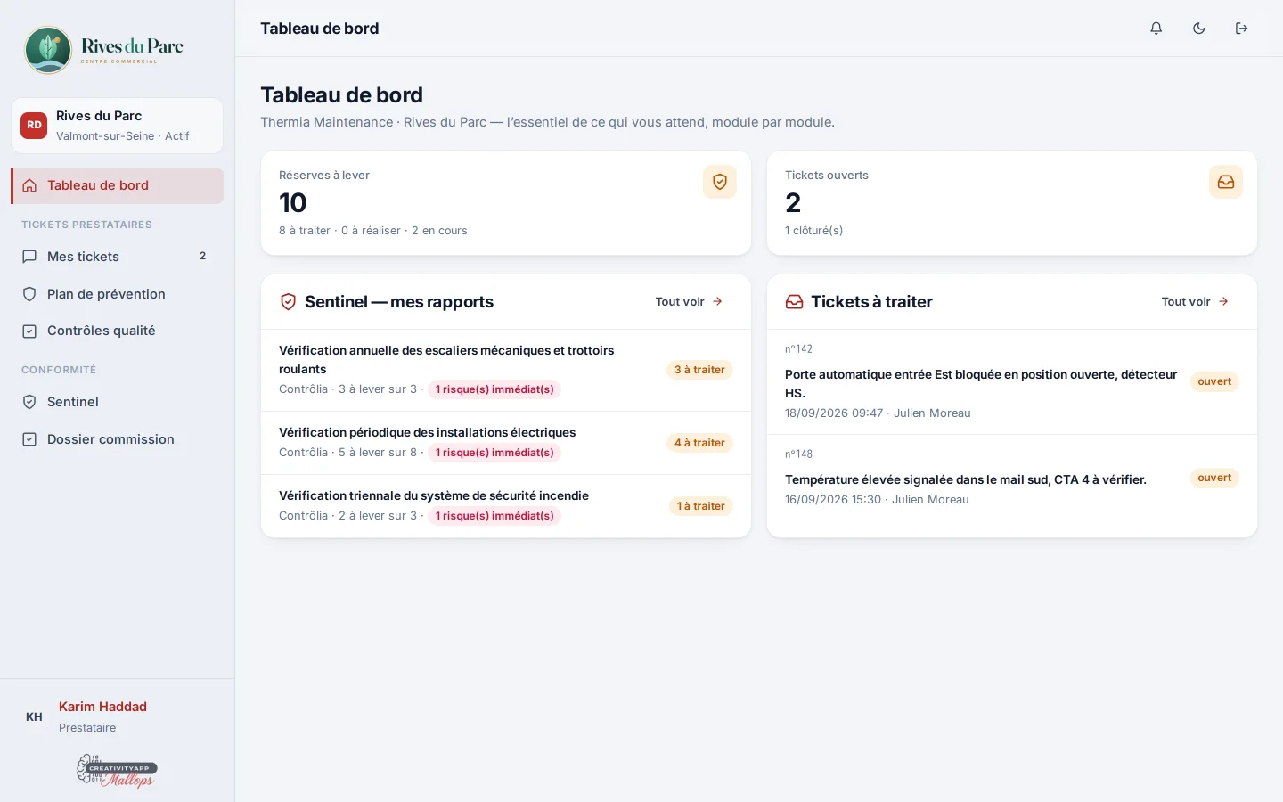 Espace prestataire dans MallOps