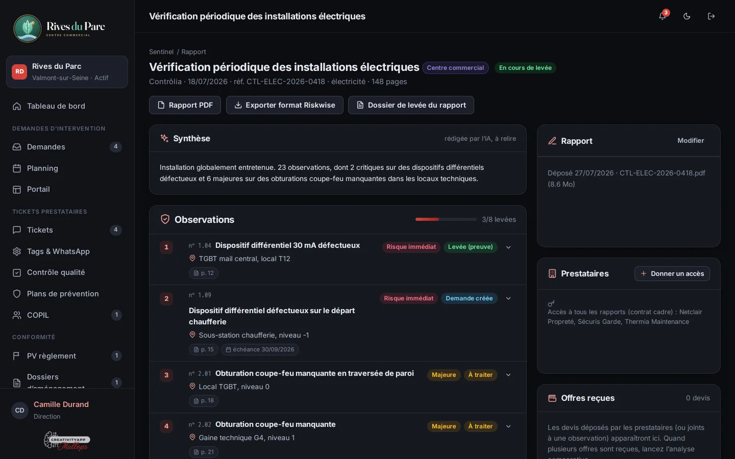 Sentinel : rapports de vérification dans MallOps