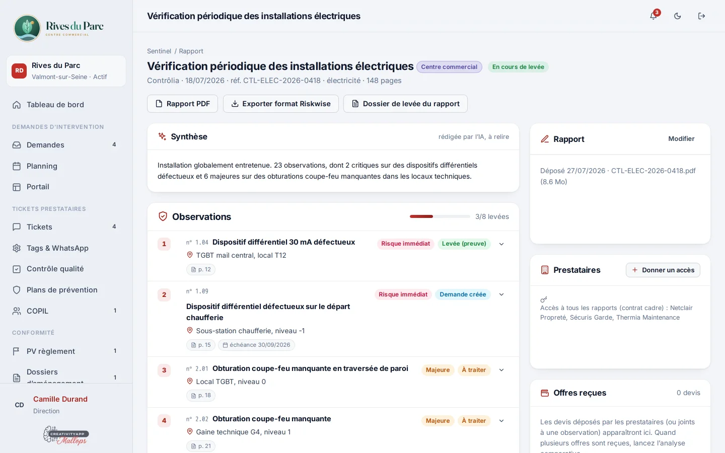 Sentinel : rapports de vérification dans MallOps