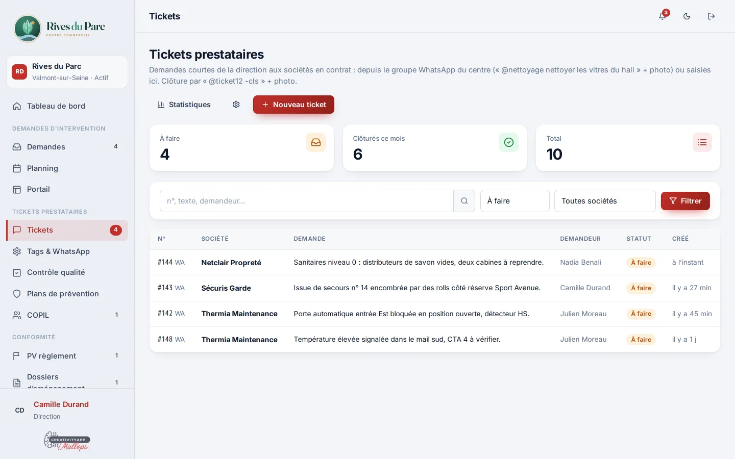 Un message WhatsApp avec un tag devient un ticket suivi